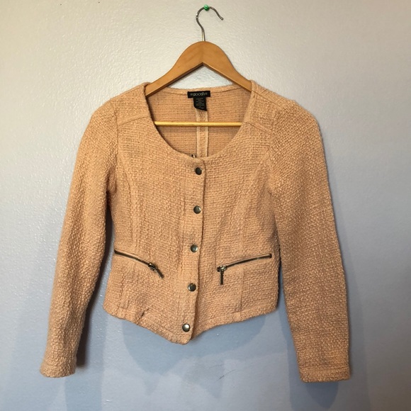 Jackets & Blazers - Pink Tweed Zip-up Jacket